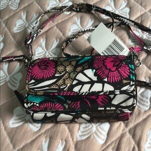 Vera Bradley Pink and Green Crossbody Bag with Quilted Floral Design